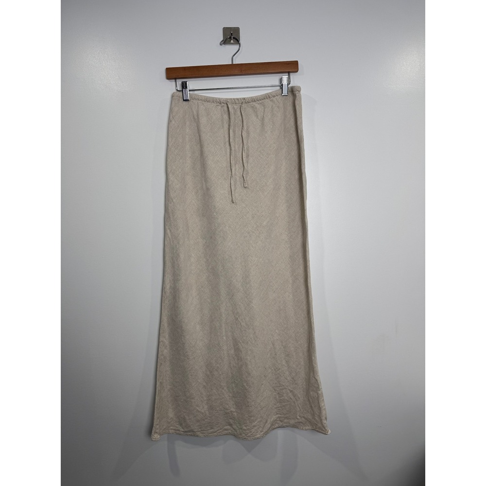 Venroy Women 100% Linen Beige Maxi Skirt Drawstring Large